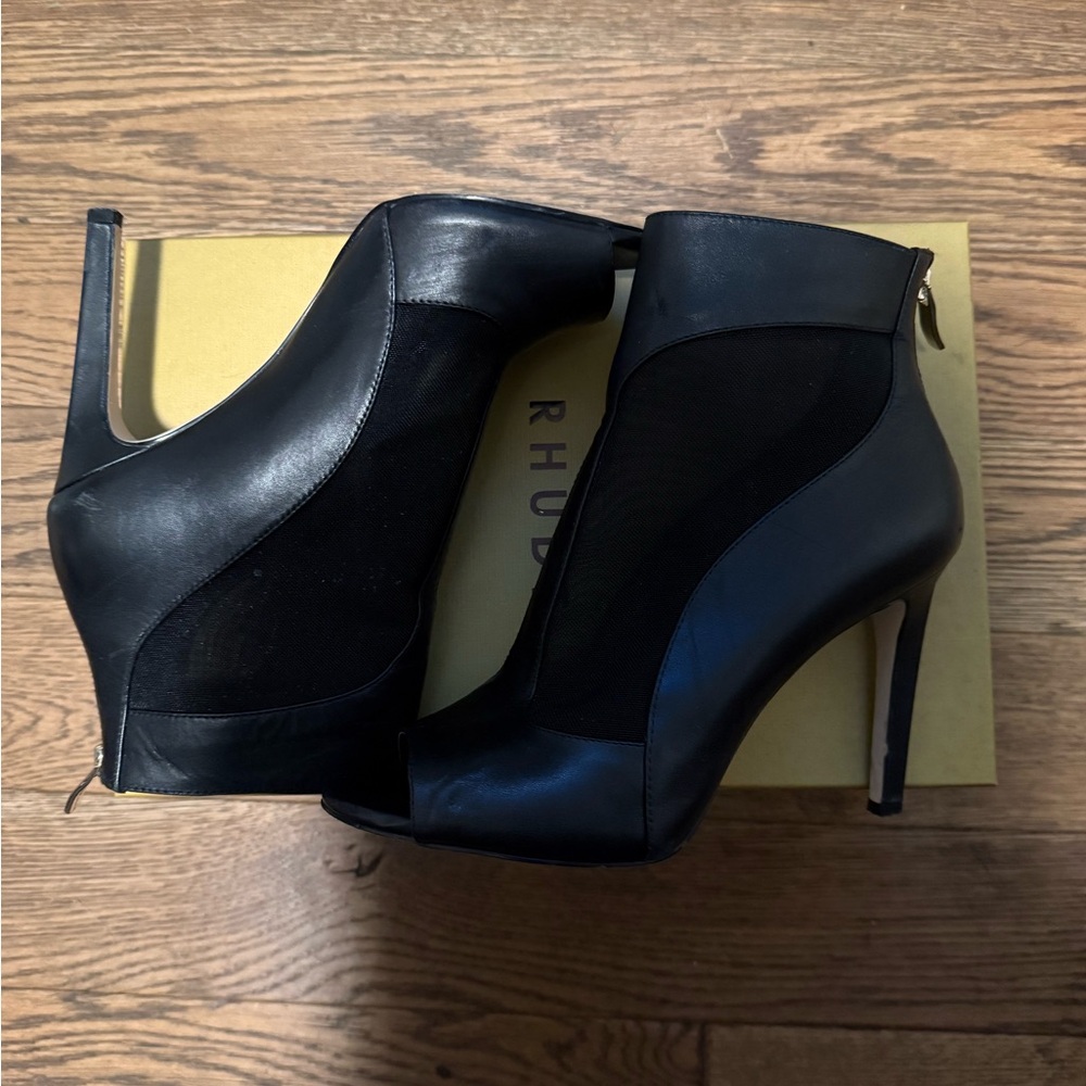 BCBGeneration Leather and Mesh Peep TOE BOOTIES